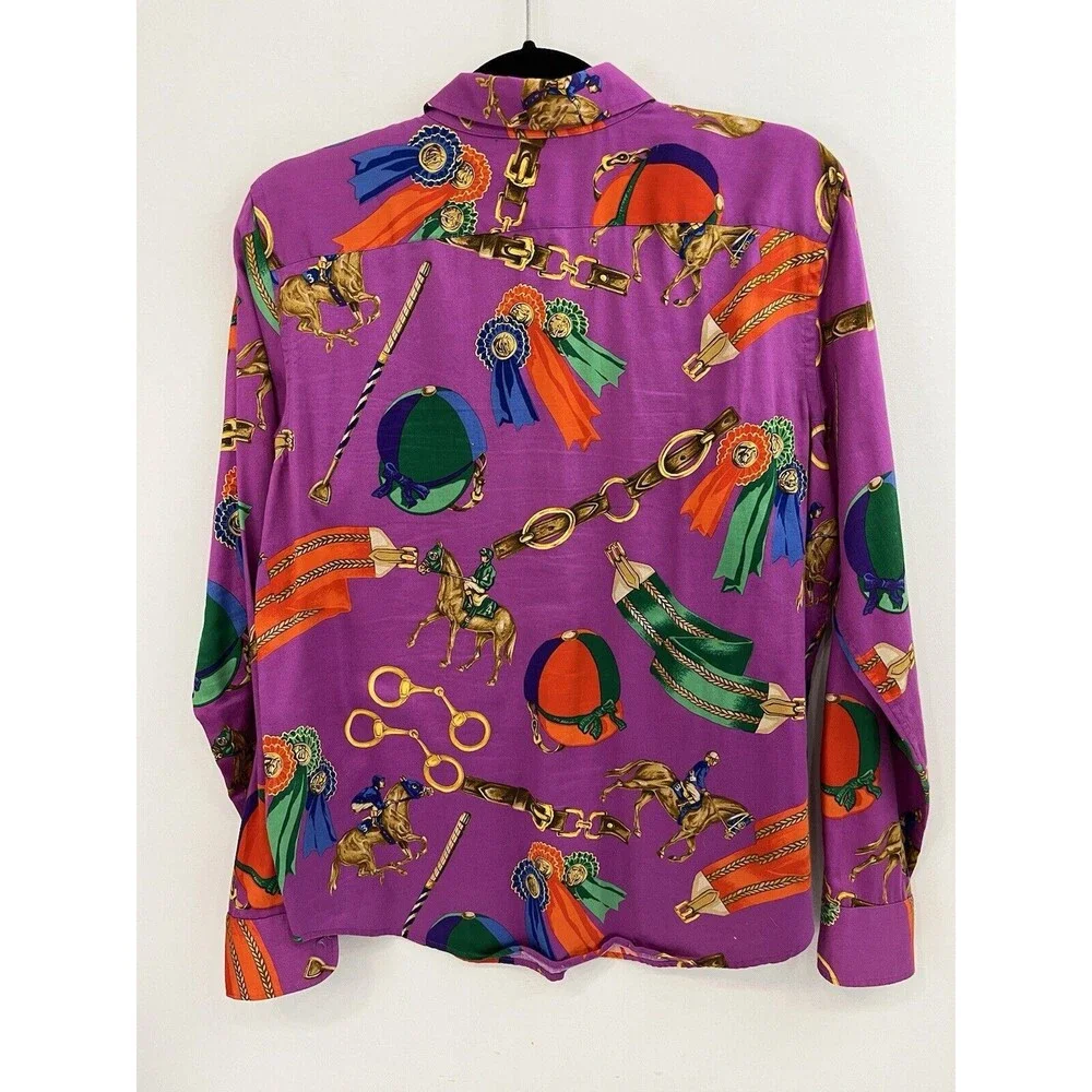 RALPH LAUREN Womens SHIRT Top Purple Equestrian Polo Horse Chain L - Picture 5 of 7